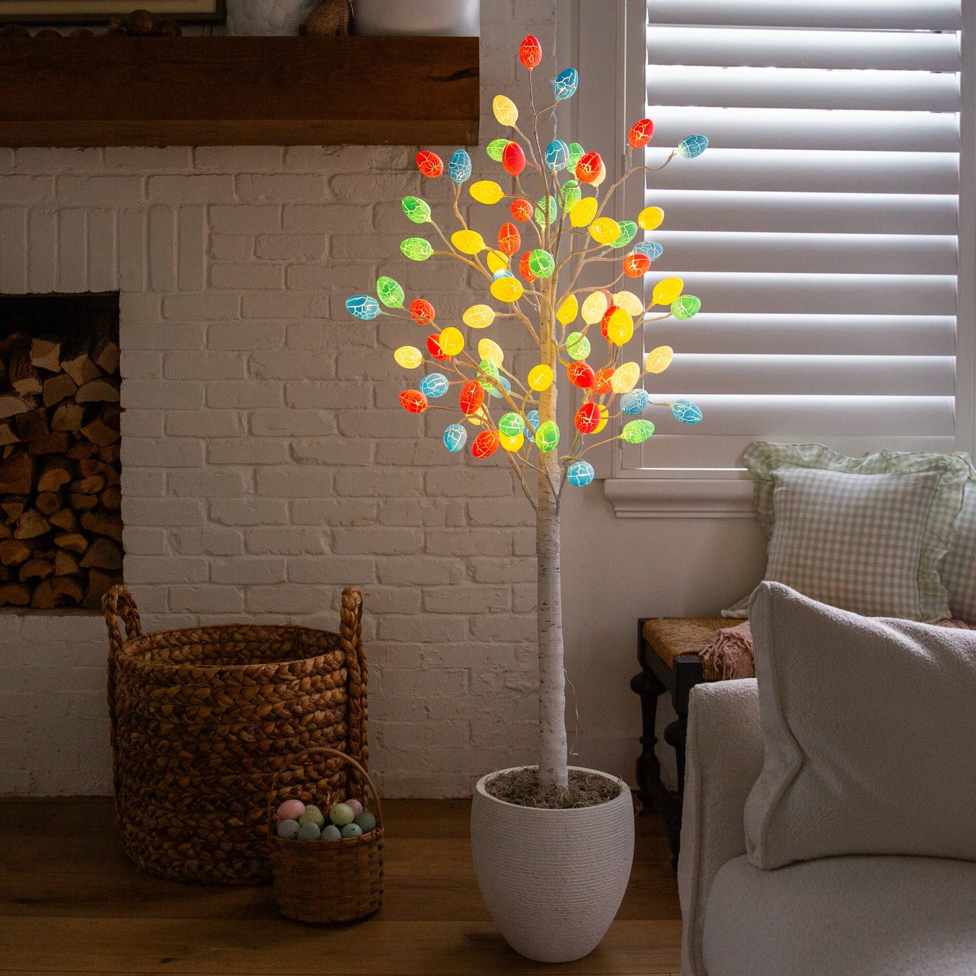 5ft. Pre-Lit Artificial Easter Twig Tree with 72 Egg Shaped LED Ornaments